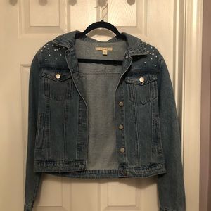 Denim jacket with pearl accents